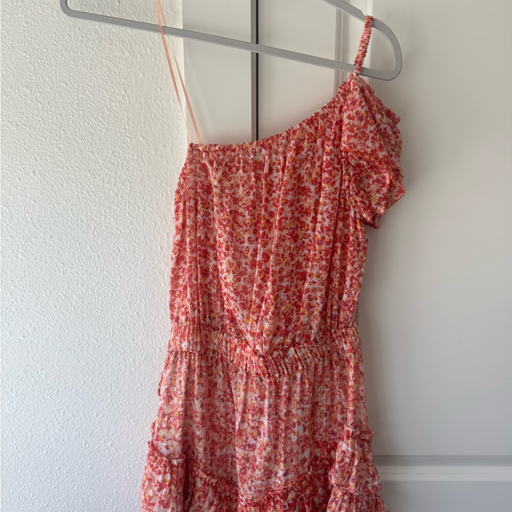 Poupette St. Barth Pink and Coral Floral One-Shoulder Dress